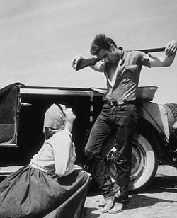  James Dean and Elizabeth Taylor on the set of Giant.