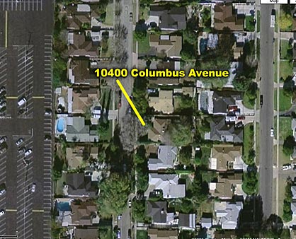  Aerial photo showing the house at 10400 Columbus Avenue, where Carl Switzer was killed.